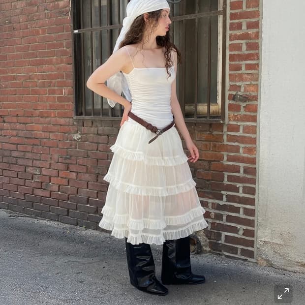 루즈슬립오버 쉬어 메쉬 미디 드레스