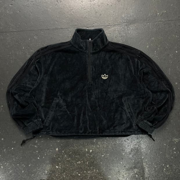 90 아디다스 크롭 벨벳 반집업 