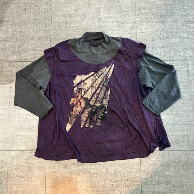 일본빈티지 Fitmemoi 하구미모리걸 할메카지 레이어드티셔츠