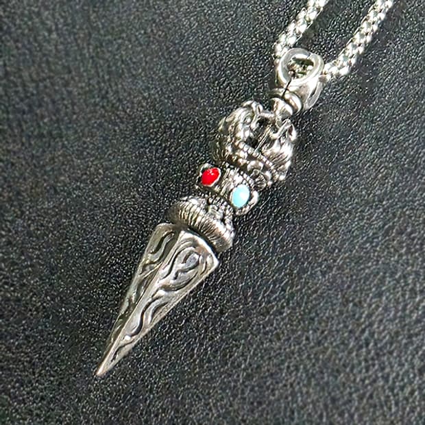 바즈라 백동 펜던트 엔틱 금강저 불교 남자 목걸이