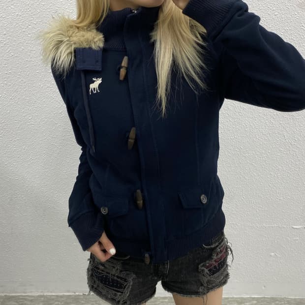 아베크롬비 딱붙핏 울프죠 네이비 후드집업 M