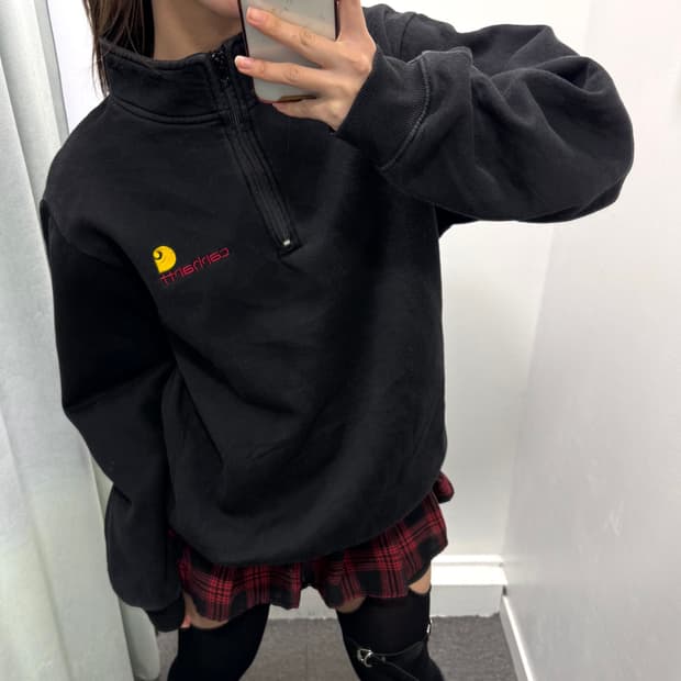 칼하트 블랙 반집업 맨투맨