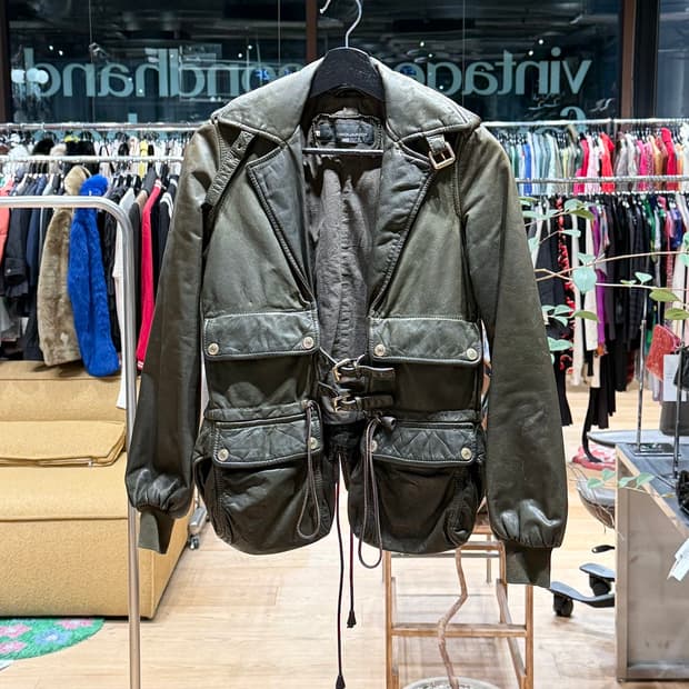 디스퀘어드2 카키 레더 라이더 자켓 