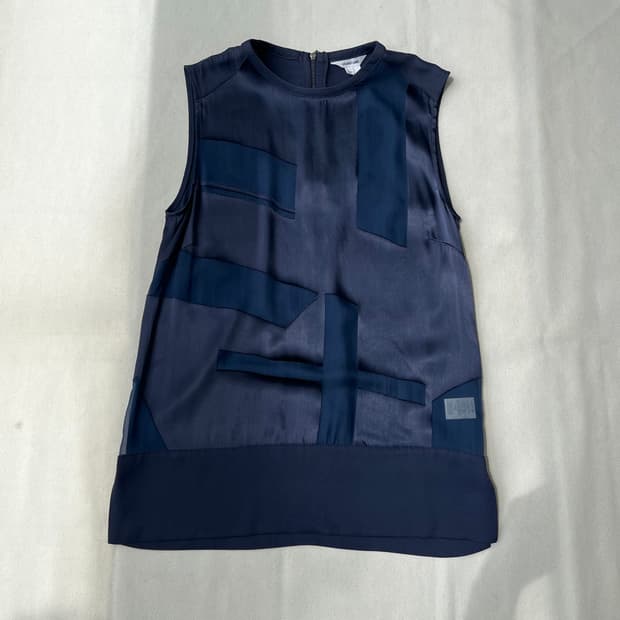 헬무트랭 시스루 패치워크 슬리브리스 탑