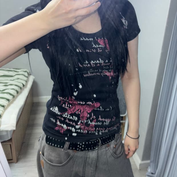 y2k black prining top