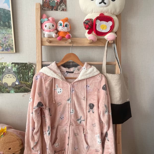 모리걸 빈티지 토끼 플리스 후드집업 🐰💗🤍