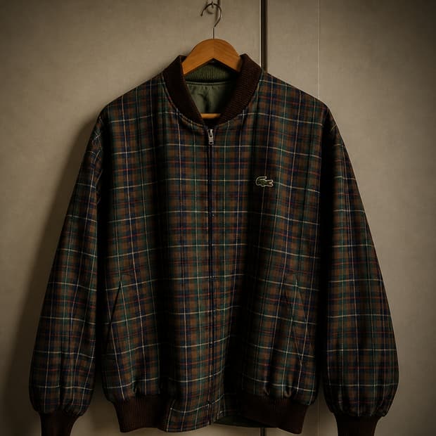 90s CHEMISE LACOSTE 리버시블 체크 블루종 자켓 (L)