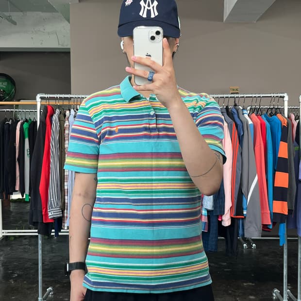 폴로 랄프로렌 스트라이프 카라 반팔 티셔츠