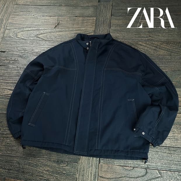 [자라] 스티치 오버핏 블루종 집업 자켓 네이비 M19267