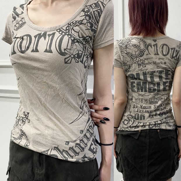 [GLITZ]2000s Glitz Print Slim Fit Top