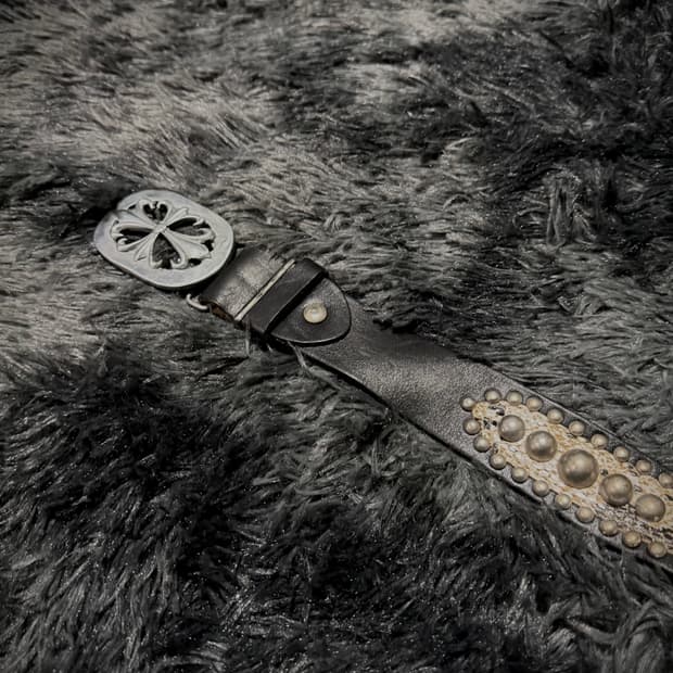 실버 크롬 벨크로 파이톤+스터드 블랙 가죽 벨트