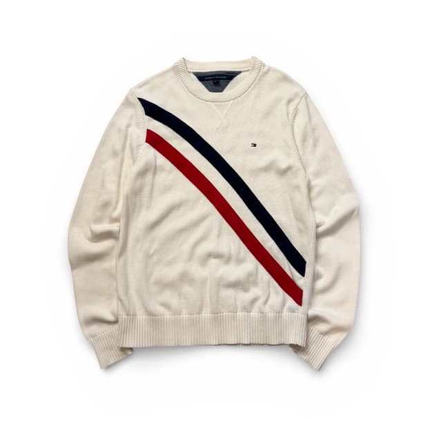 타미 힐 피거 스트라이프 크루넥 니트
