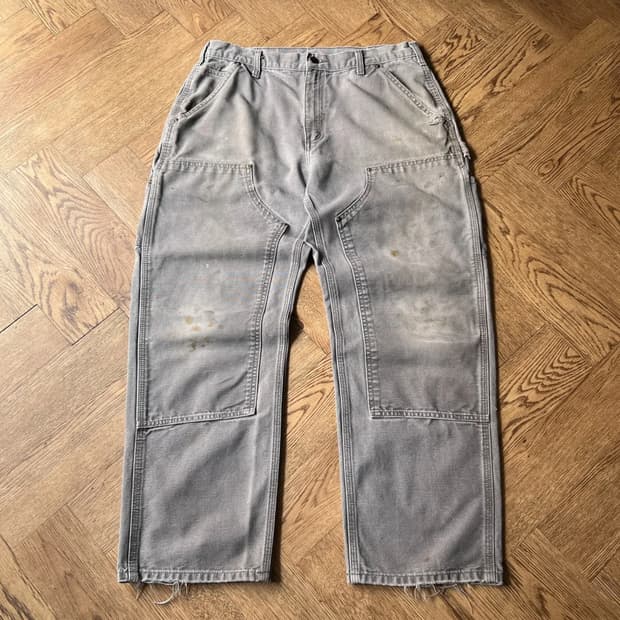 [34]칼하트 USA 빈티지 페이딩 차콜그레이 더블니 워크 팬츠