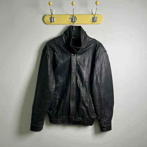 VTG 빈티지 블랙 양가죽 하이넥 봄버 자켓 L