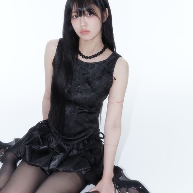 Kashiko Ribbon Paneled Sleeveless Black