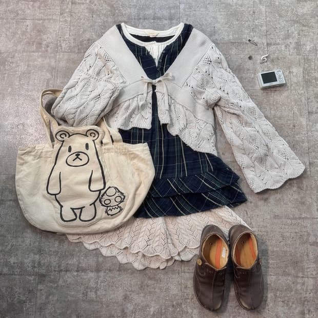 크로셰 플레어 가디건 레이어드 프릴 원피스 쇼츠 3pcs SET