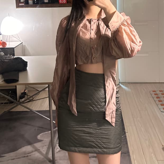 핑크 크롭 블라우스 