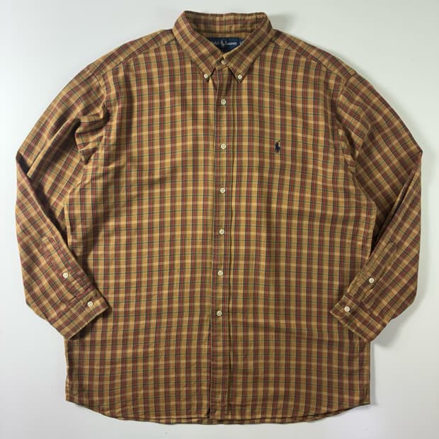 Polo  폴로 랄프로렌 자수 코튼 브라운 체크셔츠 