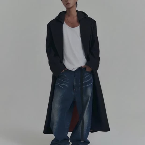 (양갱 컬래버) 캐시미어 블렌드 디태처블 후드 더블 맥시 코트 