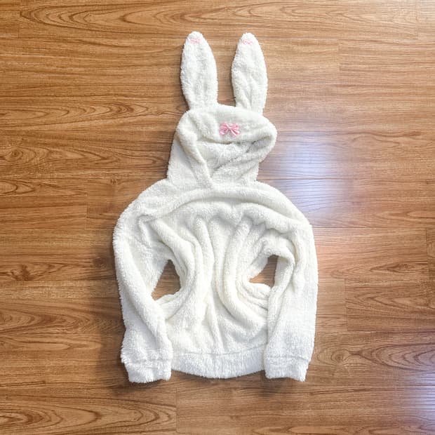 빈티지 우사미미 화이트 리본 후드 티셔츠 히메갸루 로걀 라떼 고딕 달천깔