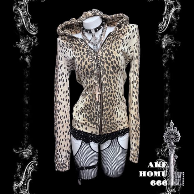 갸루 호피 후드집업