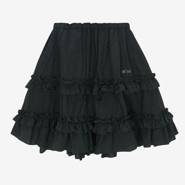 애즈온 체크 캉캉 미디 스커트 블랙