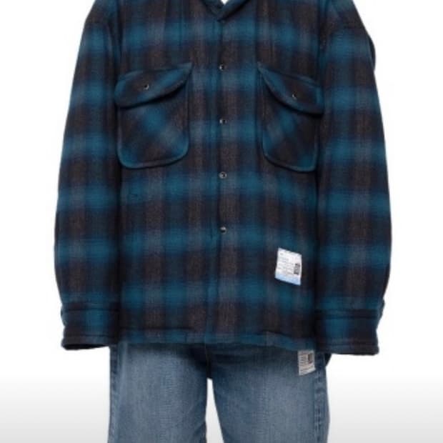 메종 미하라 야스히로 패디드 체크셔츠 블루 44