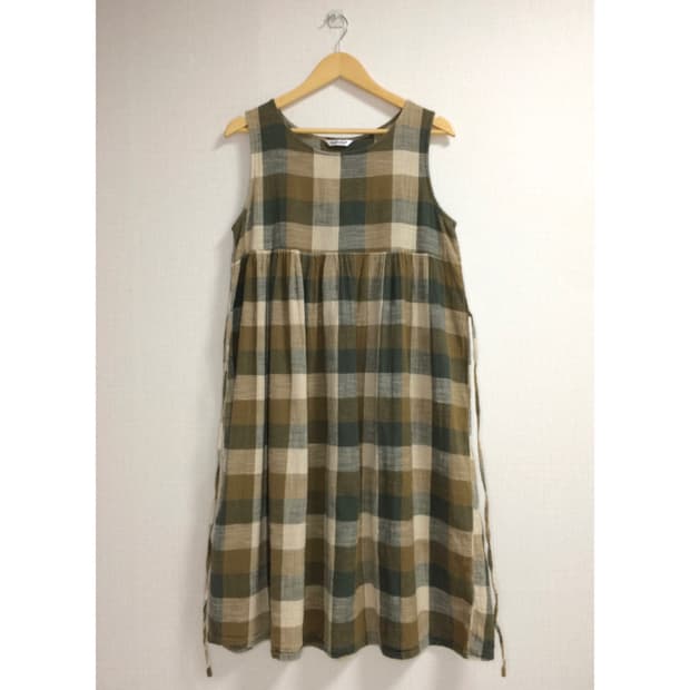 빈티지 그린 브라운 체크 원피스