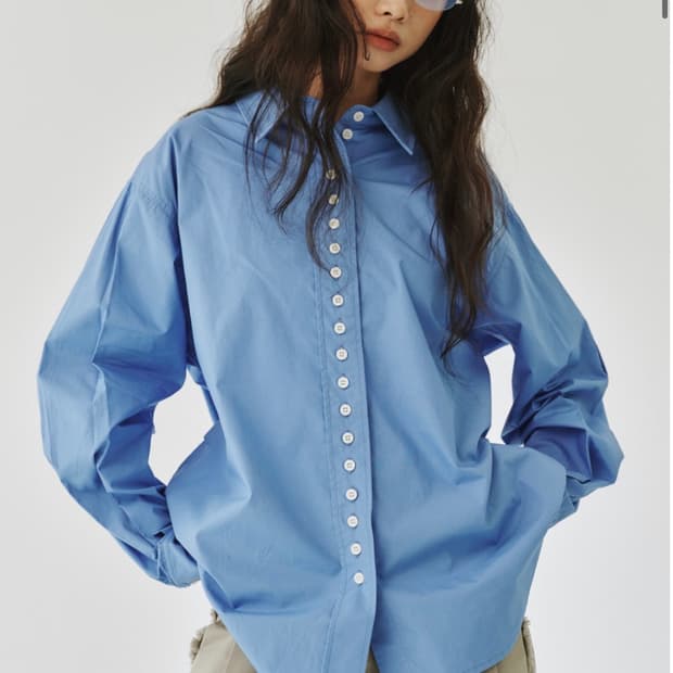 무료배송)플리즈프로젝트 paper button shirts 스카이블루