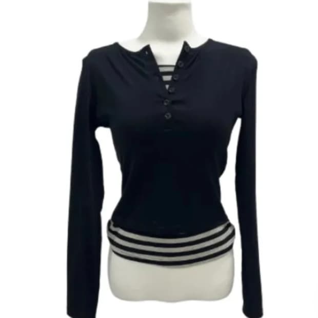 스트라이프 긴팔 티셔츠 레이어드 세트