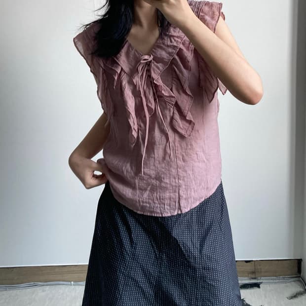 프릴 슬리브리스 블라우스