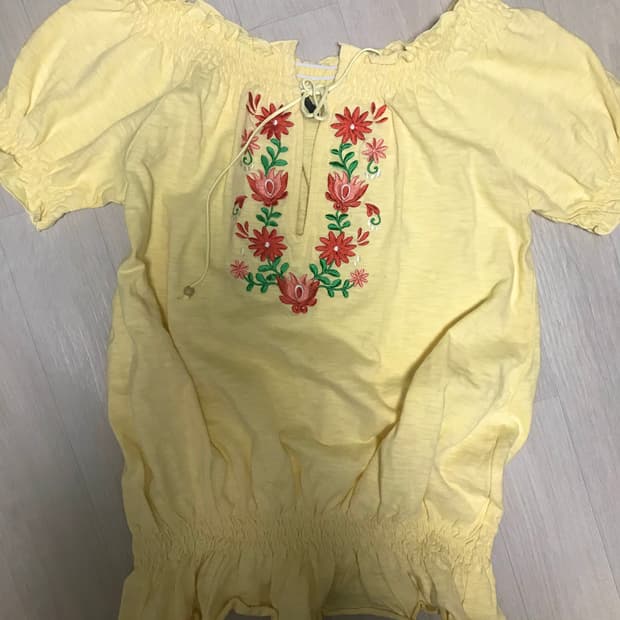 자수 옐로우 블라우스 빈티지 하구미