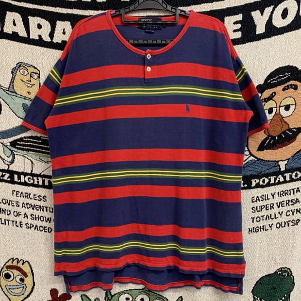 [L] 90's 폴로 랄프로렌 스트라이프 헨리넥 티셔츠 