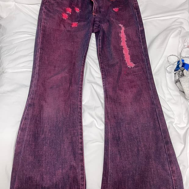 디젤 부츠컷 레드 자수 커스텀 데님