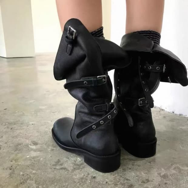 버클 와이드 롱부츠 블랙 38