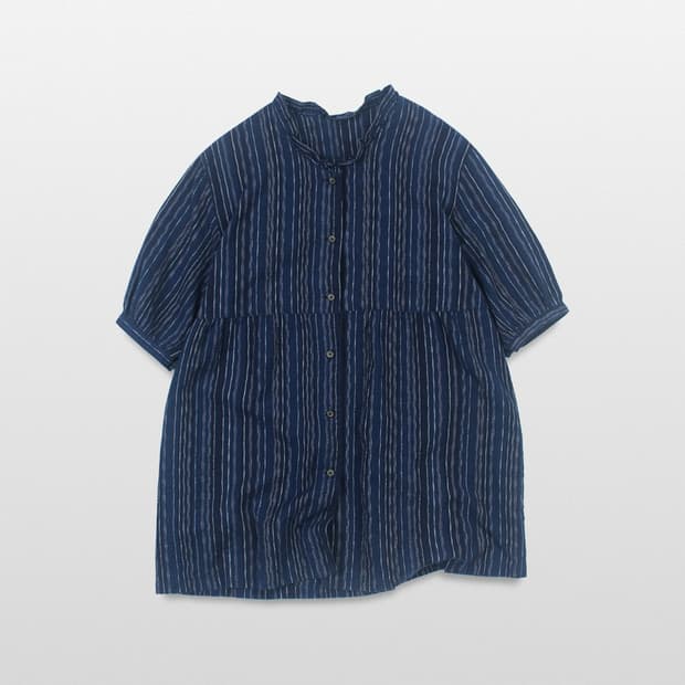 JPN INDIGO Stripe Shirring Blouse