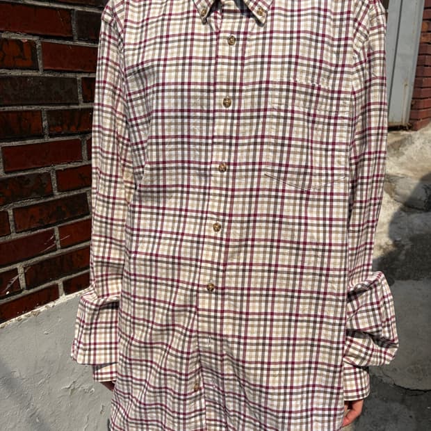 Eddie Bauer 베이지 버건디 체크 셔츠 