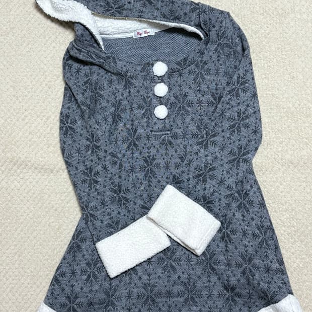 빈티지) 모리걸 털단추 눈꽃 후드 원피스 그레이