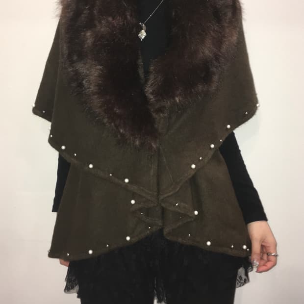 jpn vintage 브라운 펄 케이프 진주 코트