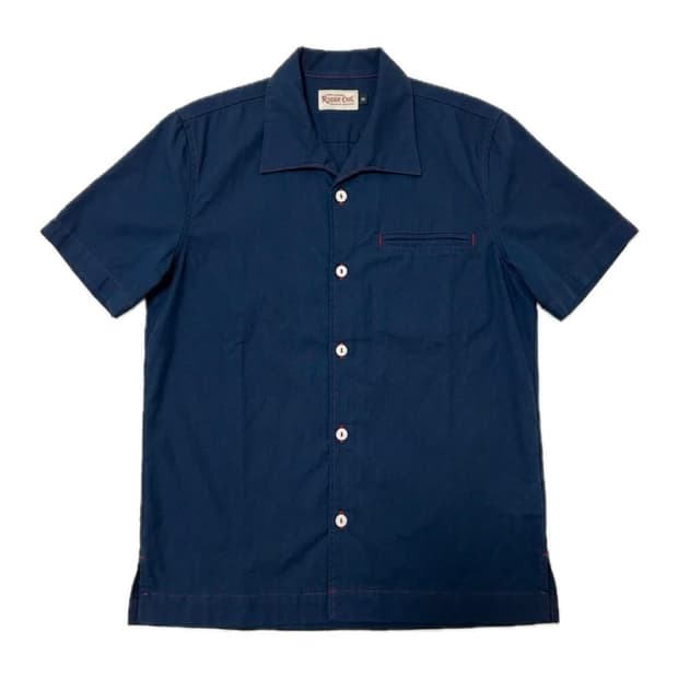 Freenote Cayucos Navy Herringbone 반팔 셔츠
