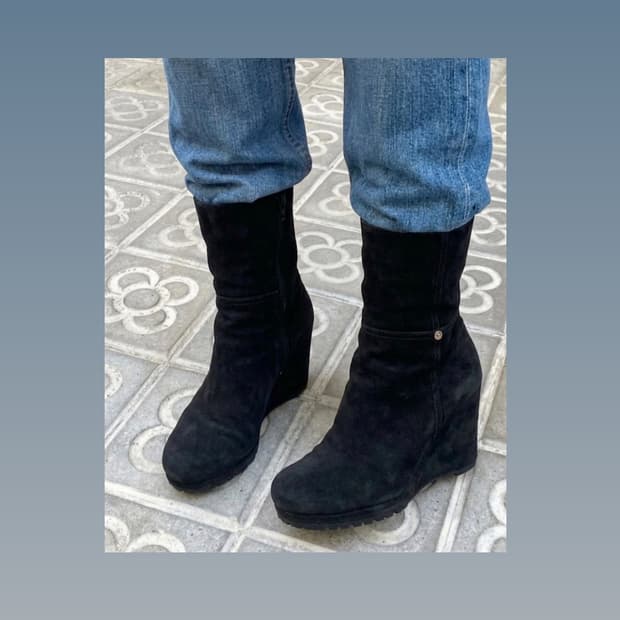 프라다 웨지힐 스웨이드 롱 부츠 235 풀박스