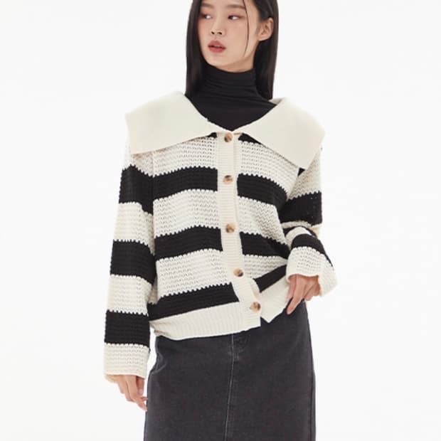 LAP 단가라 빅카라 니트 가디건 루즈핏