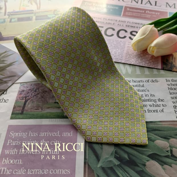 니나리치 실크 라이트그린 다이아 넥타이 8.6cm A+등급 A18744
