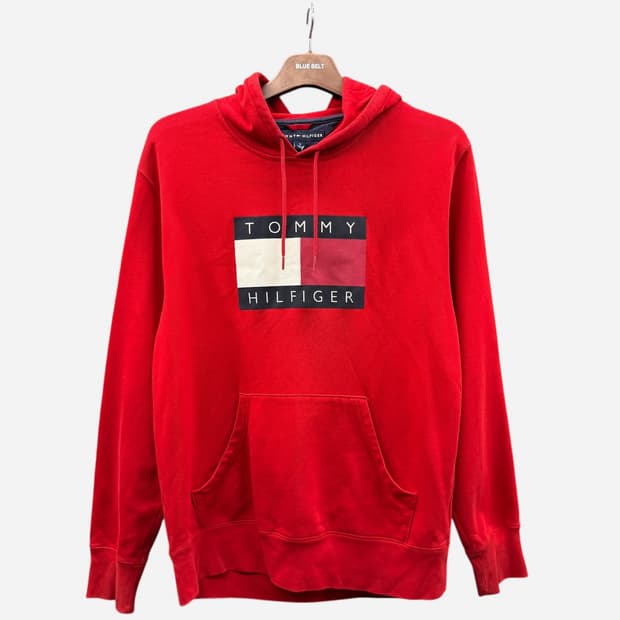 타미힐피거 빅로고 후드티 비비드컬러 엠보싱 프린팅 디테일 레드