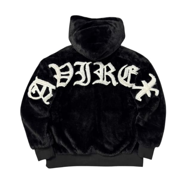 (M) 아비렉스 레터링 로고 페이크 퍼 자켓 블랙