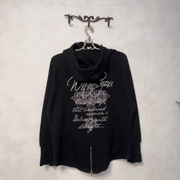 Black gothic y2k printing high neck 후드집업