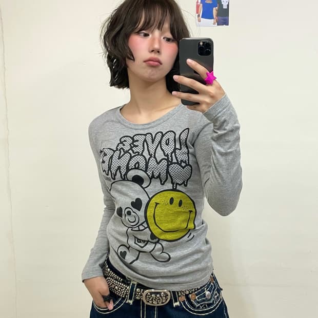 Love Money Bear Smile Gray Long Sleeve