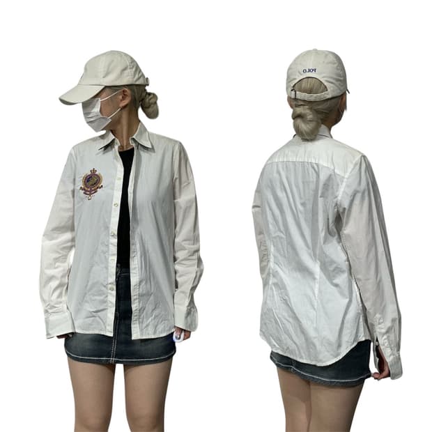 폴로 랄프 로렌 화이트 자수 셔츠 S