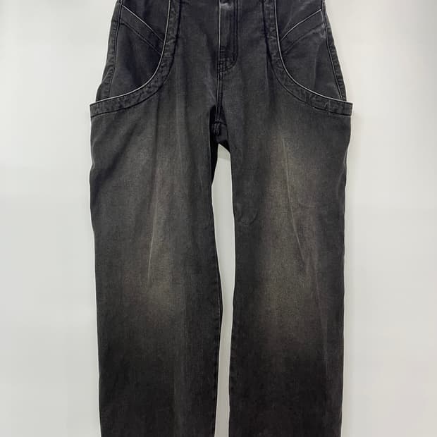 우알롱 워싱 커브 포켓 와이드 데님 팬츠 2사이즈 (M사이즈)