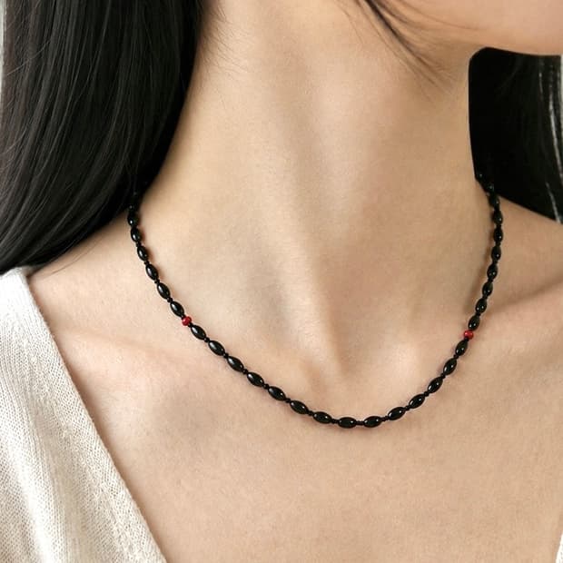 Onyx Spinel Red coral Stone Necklace